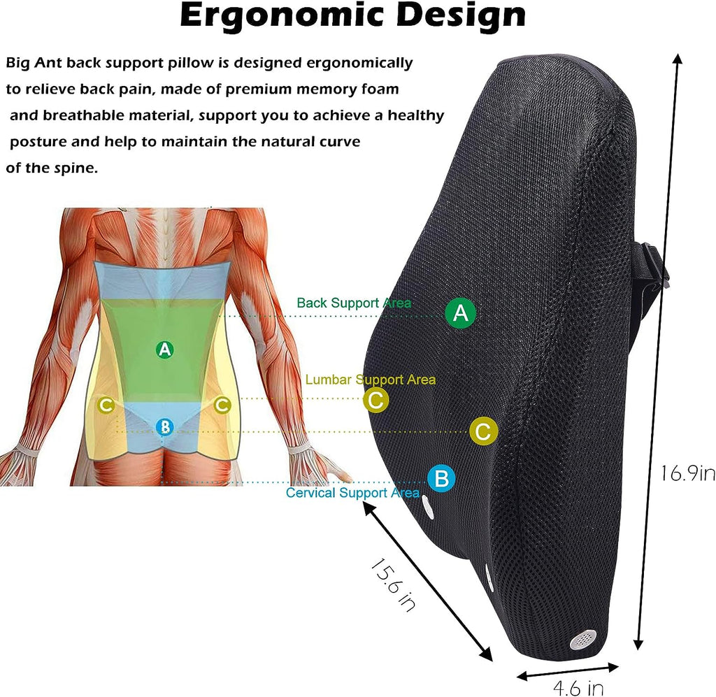 Big Ant Lumbar Support, Car Back Support with Massage Beads Ergonomic  Designed for Comfort and Lower Back Pain Relief - Car Seat Lumbar Support  for