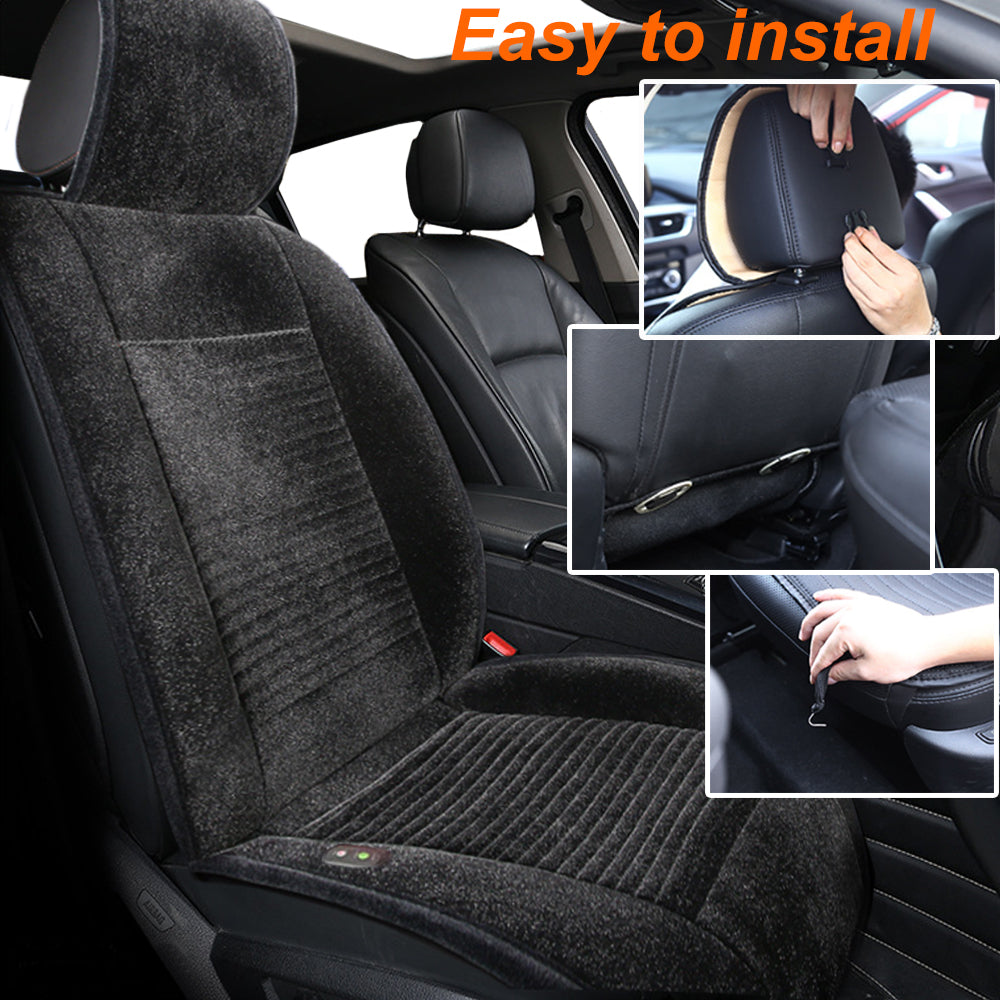 Heated Seat Cushion 12V Full Size Winter Warmer - Universal Fit for Auto Supplies Home Office Chair - Black - Online store for your car